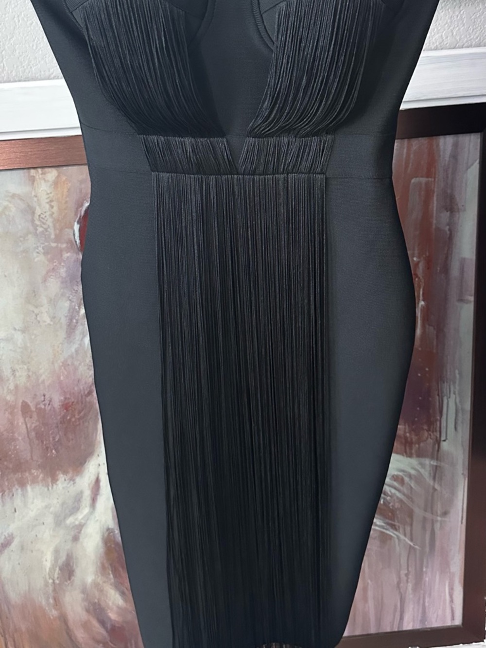 Elegant Black Fringe Bodycon Dress